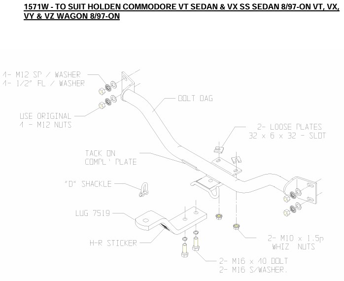 (104752) 01571W Commodore VT Class 2 Towbar