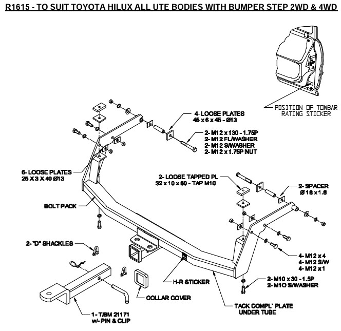 (106125) 01615 Toyota Hi-Lux Class 2 Towbar
